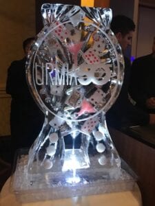 Gambling drink luge with corporate logo