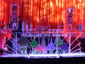 Midnight in Moscow Theme Bar 12 ft, with two drink luges on either side.