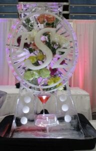 Oval monogram drink luge with fresh flowers