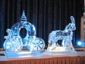 Cinderellas carriage and two horses very large 10 block sculpture 12 feet wide and 6 feet tall