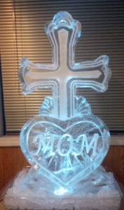 Cross with heart name ice Sculpture