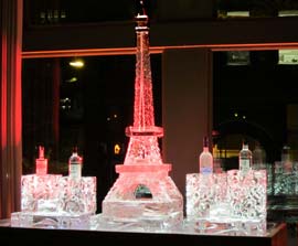 Eiffel Tower Ice Sculpture with bottle holders for a shot station