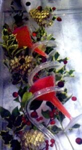 Holiday Holly Cranberry GoldPinecone Ice Luge Sculpture