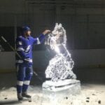 NHL player with horse corporate branding for commercial '19