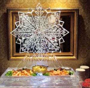 Snow Flake and Shrimp ice sculpture