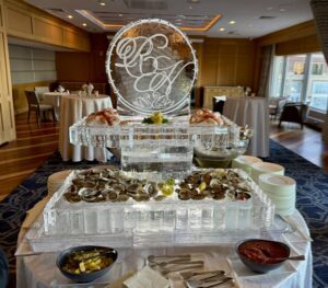 Two tier raw bar with monogram or logo